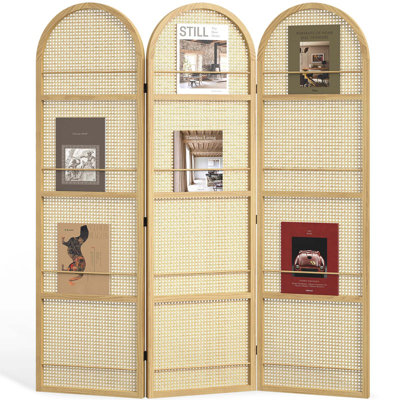 67" Arched Folding Room Divider with Magazine Display Rails by Bay Isle Home