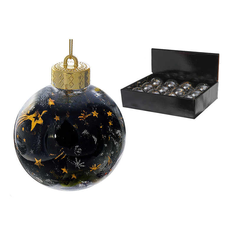 Set of Clear and Black Plastic Christmas Ball Ornaments