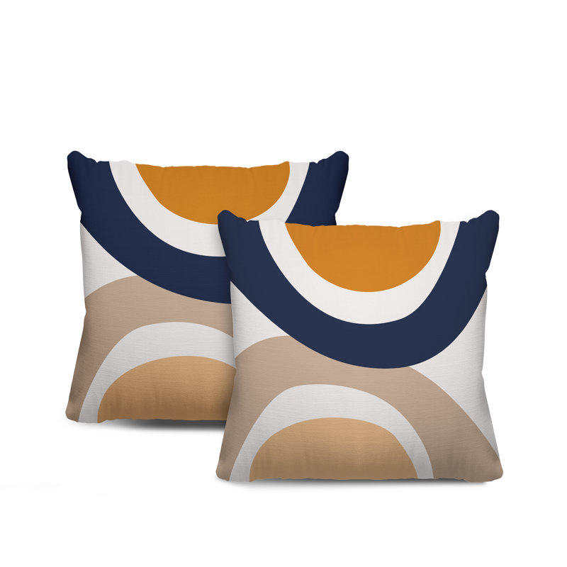 Jeté carré en polyester / mélange de polyester intérieur / extérieur, L 19 po x H 19 po, Orange / bleu marine / beige
