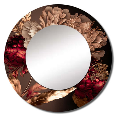 Gilded Rose Vintage Glam IV - Floral Unique Wall Mirror, Pink Round Mirror, Printed Metal Art