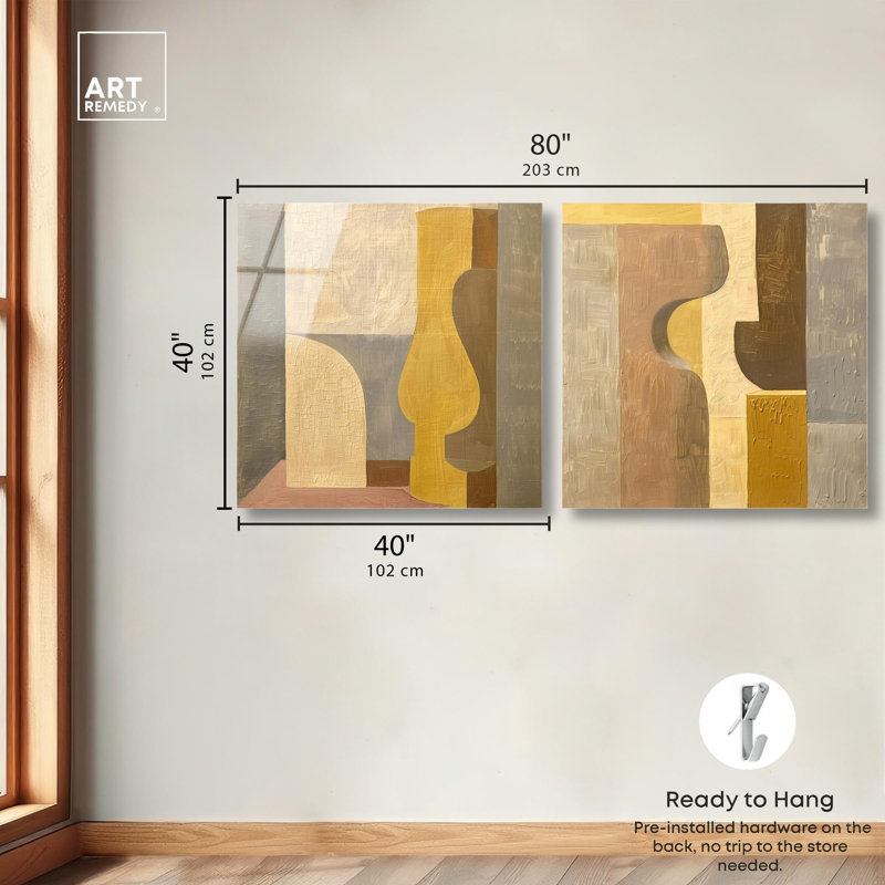 Columnar Forms Set Acrylic Print Beige Wall Decor Set by Art Remedy, Ready to Hang, 12 x 12, H 40 po x l 40 po