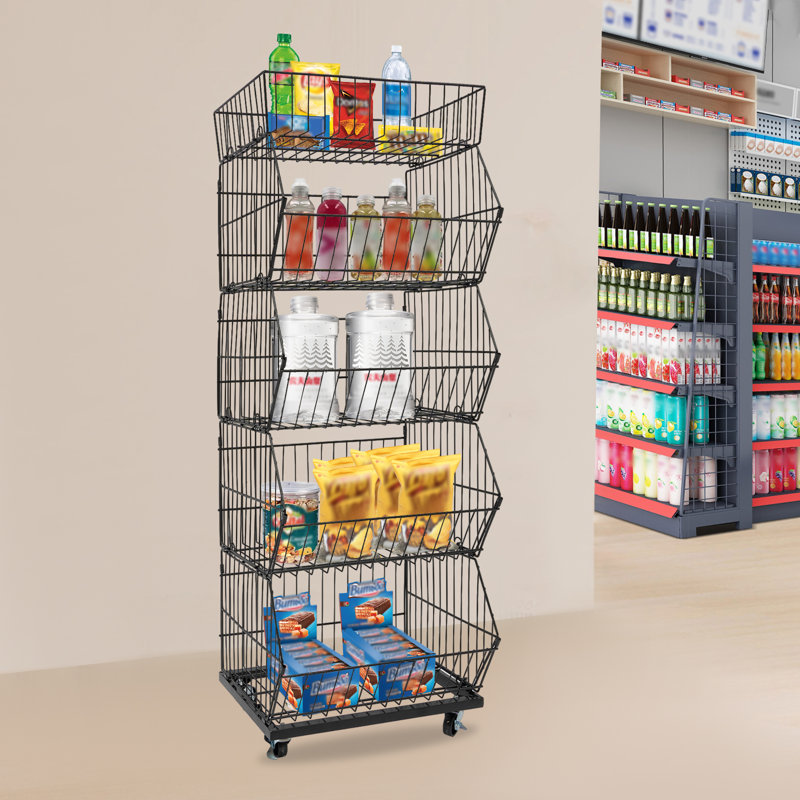 Picrin 18.89'' W Iron Shelving Unit with Wheels, Black