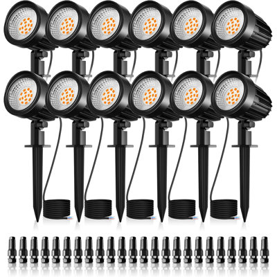 Lumière de paysage basse tension, projecteur à DEL blanc chaud 12V 15W 3000K avec indice d'étanchéité IP66 (ensemble de 12 pièces avec connecteur)