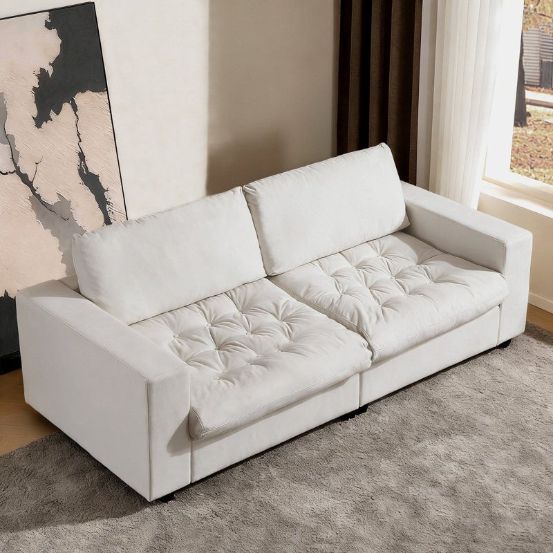 Canapé rembourré à accoudoirs carrés 87 po avec espace de rangement caché, Blanc
