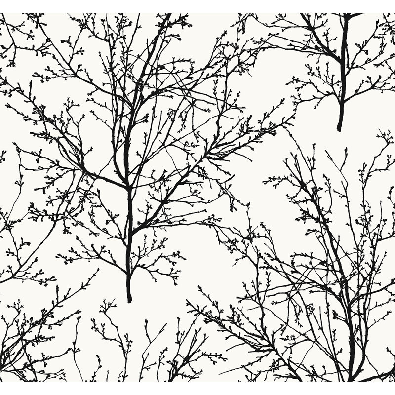 Papier peint non collé Seabrook Designs Onyx Piety Winter Branches, Blacks Blanc, Papier