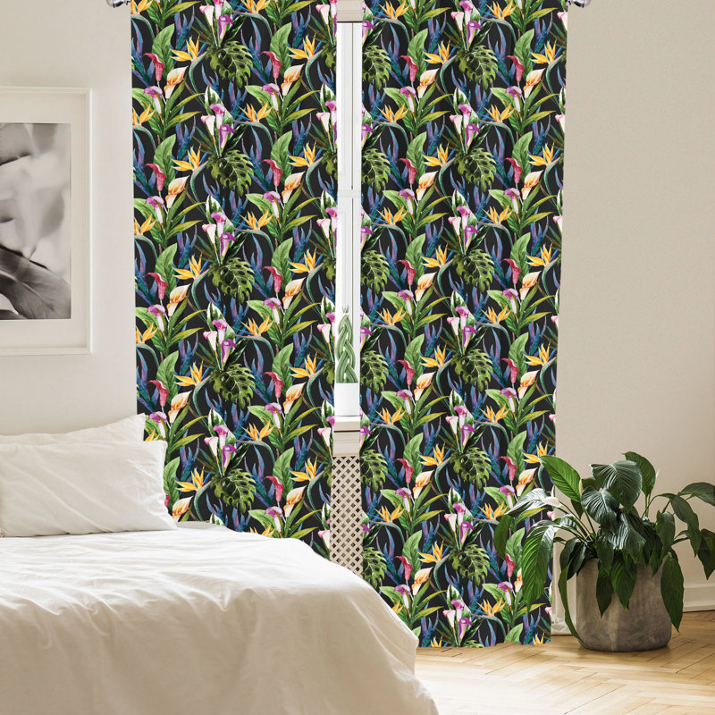 Jungle Leaves Floral Semi-Sheer Rod Pocket Curtain Panels, 28" x 63"