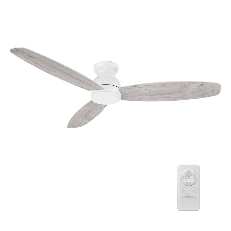 60"  3-Blade Flush Mounted White Ceiling Fan with Remote Control, without Light, White/Gray