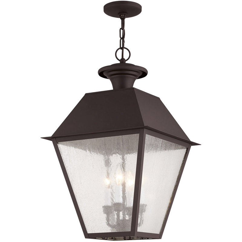 Bronze 15" 4-Light Lantern Pendant with Seeded Glass Shade