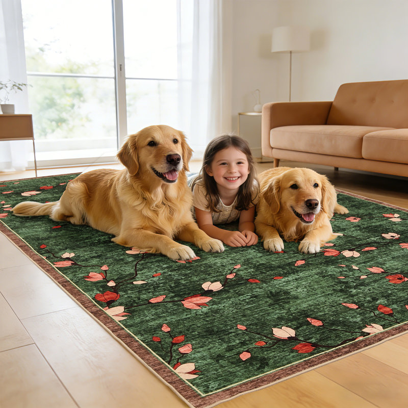 Area Rug for Living Room, Vintage Floral Rug, Washable Non Slip & Low Pile Carpet for Living Room, Bedroom, Dining Room