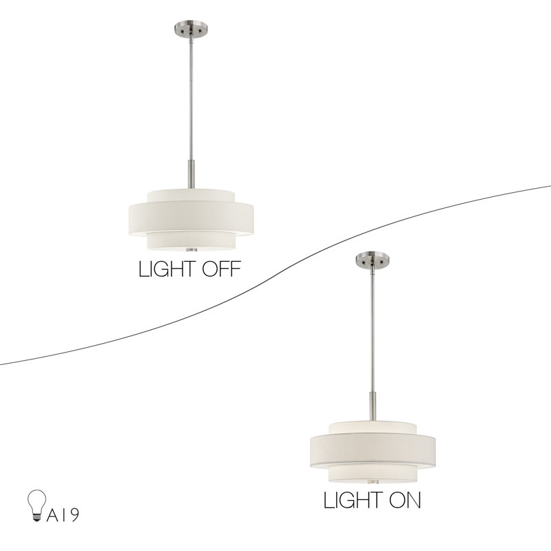 Lustre cylindrique à abat-jour Flaire 4, Nickel brossé, Blanc cassé