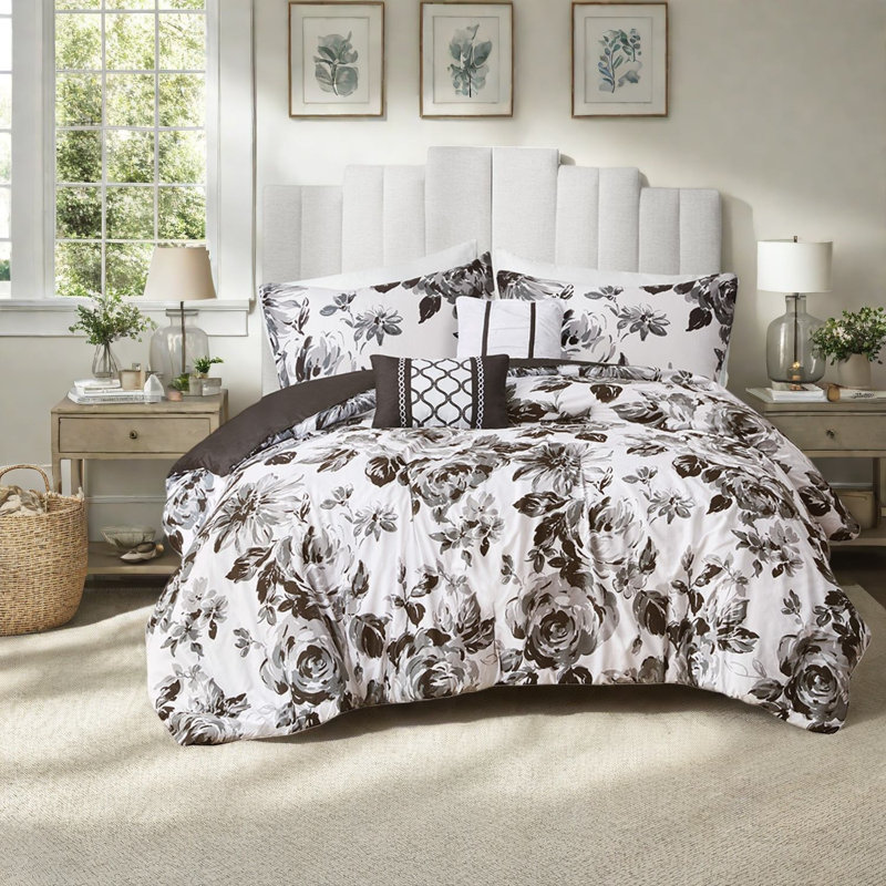 Elegant Floral Comforter, Ultra Soft Polyester Bedding Sets For Home