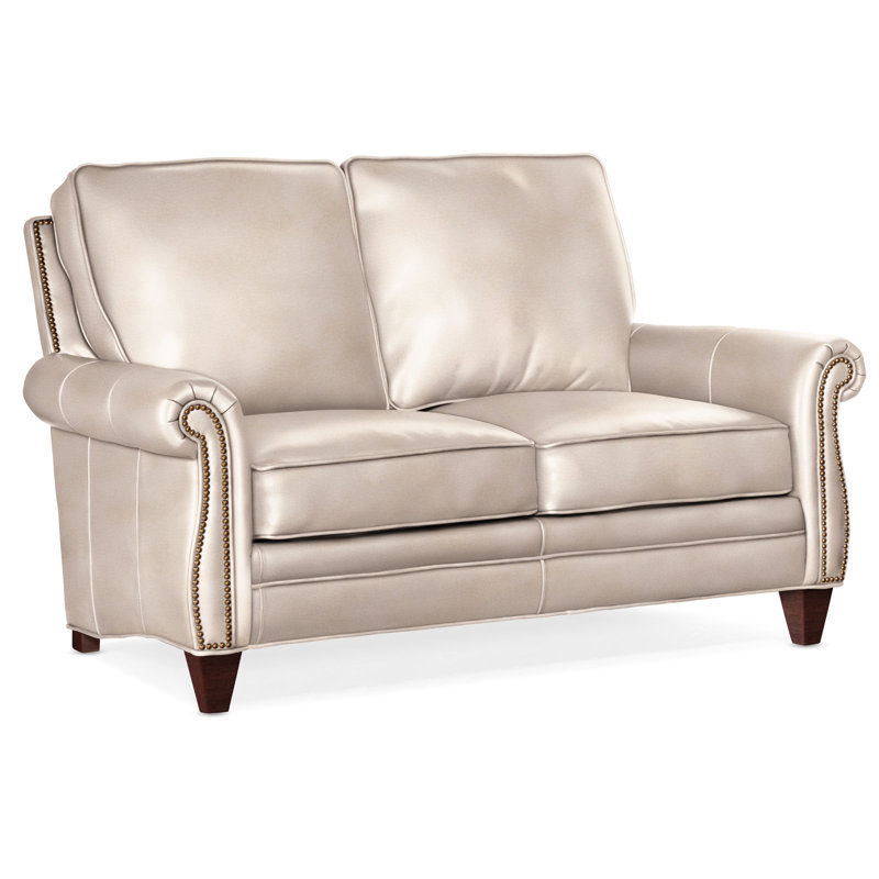 Causeuse à accoudoirs roulés en cuir véritable 65 po, Acajou, Cuir véritable minéral Rio, Français naturel N<sup>o</sup> 9