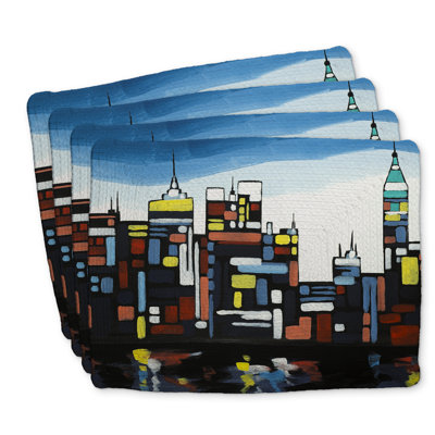 Napperons colorés en polyester tressé Skyline | Ensemble de 4