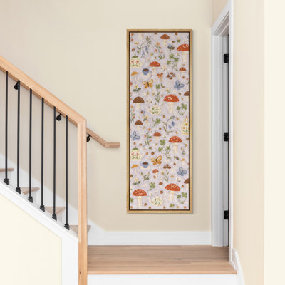 Vintage Mushroom Tea Garden Floral Pattern Botanical Wall Decor - Large Framed Canvas Master Bedroom Wall Art Print