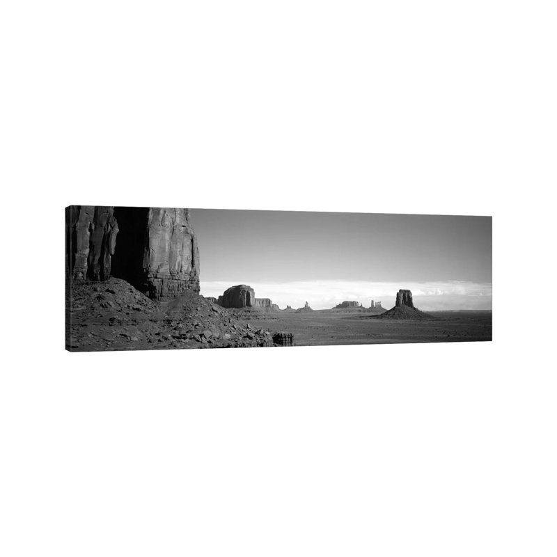 Monument Valley In B&W, Navajo Nation, Arizona, USA - Wrapped Canvas Panoramic Print, 121.92 cm H x 40.64 cm W x 1.91 cm D