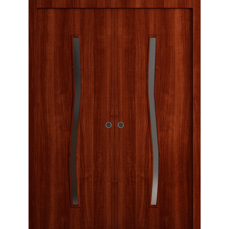 Portes coulissantes françaises à double poche - ESSENTIEL 8002 - Quincaillerie de rails - Portes intérieures modernes en bois massif pour chambre à coucher