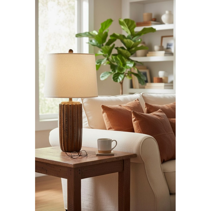 Lampe de table colonne vieillie, Brun