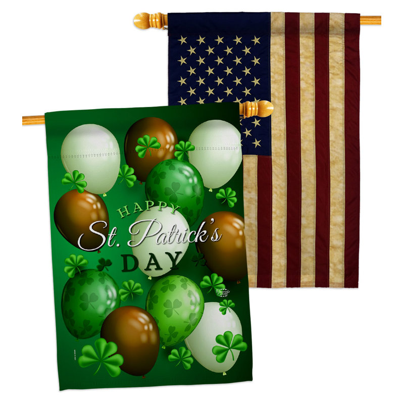 Drapeau de maison en polyester à 2 côtés 3 pi 3 po x 2 pi 3 pi St. Pat's Ballons