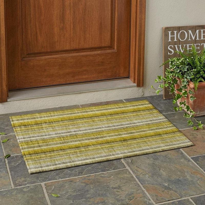 2' X 3' Gold Striped Washable Non Skid Indoor Outdoor Area Rug