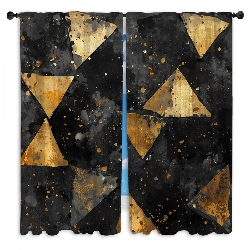 Rideaux de fenêtre abstraits dorés triangulaires transparents et obscurcissants - 2 panneaux, 40 po x 60 po - 2 panneaux