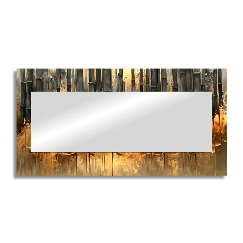 Golden Arashi Yama Bamboo River I - Floral Mirror Wall Art - Printed On Metal, 28" x 55"