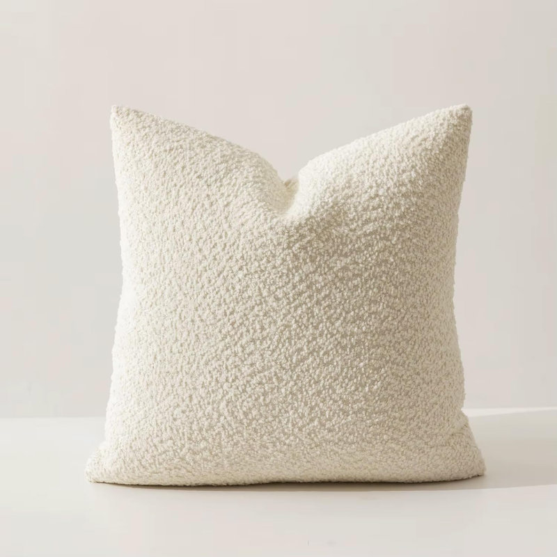 Soft Chenille Bouclé-style Throw Pillow Cover, Square 18", Ivory