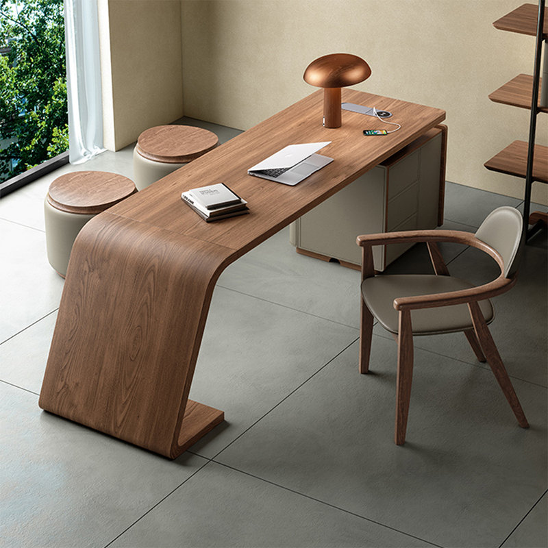Bureau rectangulaire en bois manufacturé noyer avec 3 tiroirs, H 29,53 po x l 66,93 po x P 27,56 po