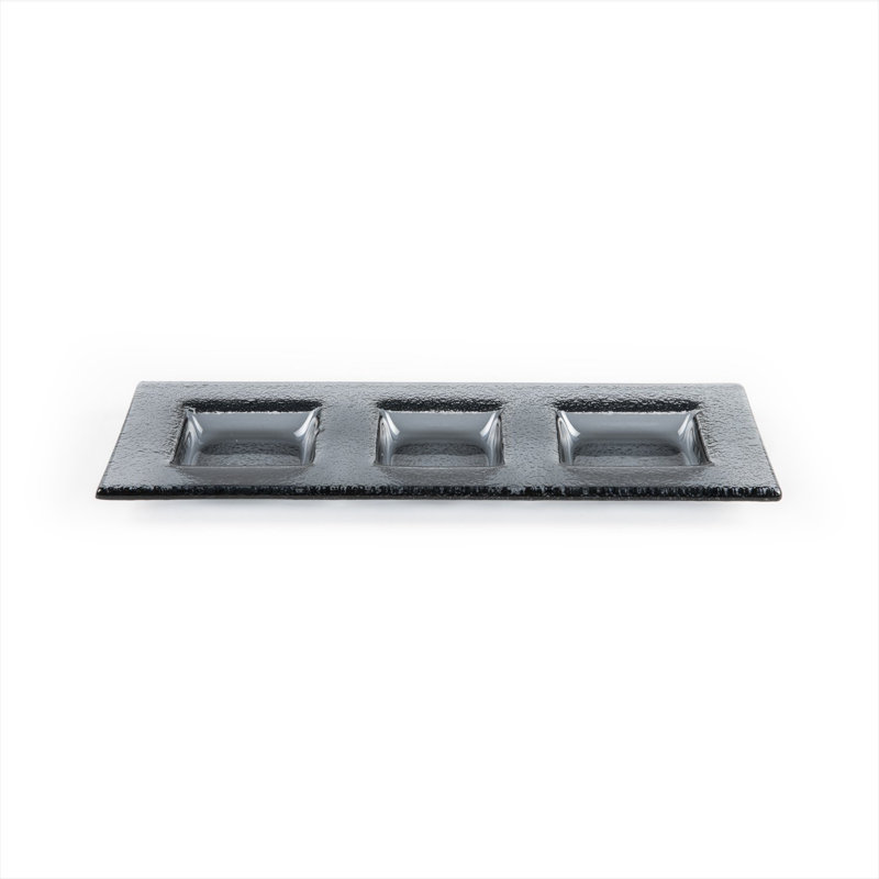 Glass Dinnerware 12.25" x 4" Rectangular Charcoal Glass Sectional Plate (Set of 2)