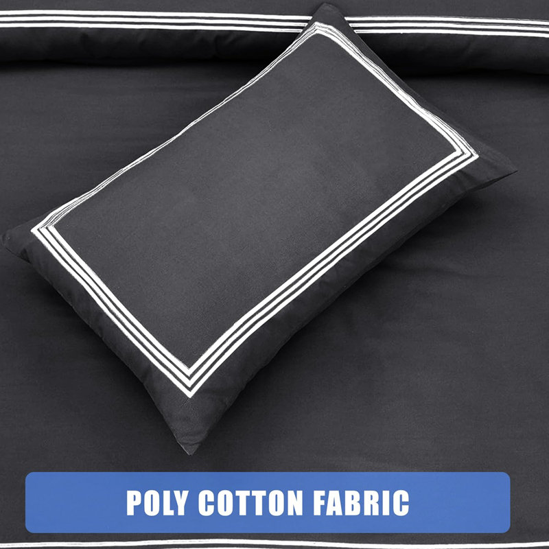 Cotton Blend Duvet Cover Set with Pillowcases, Charcoal/White, Super King Duvet Cover + 2 Pillowcases