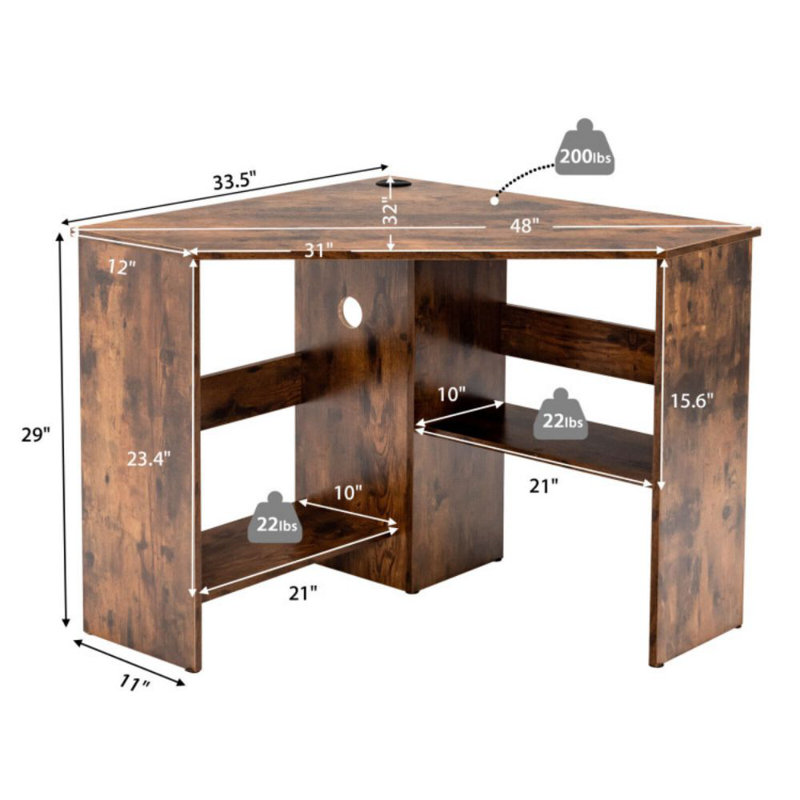 Bureau en coin Paier, Brun