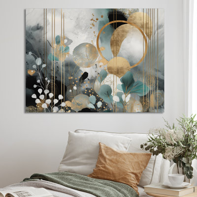Fleur dorée bleue dorée I - Floral Wall Art Living Room