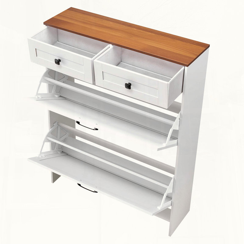 Farmhouse Shoe Cabinet with 2 Flip Drawers