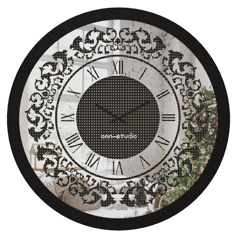 Rhinestone Round Wood Wall Clock, 75cm