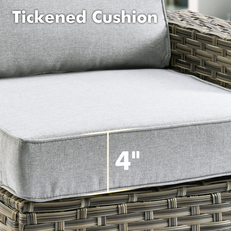 Dzion Outdoor Wicker 7 Person Seating Group With Cushions, Light Gray, No