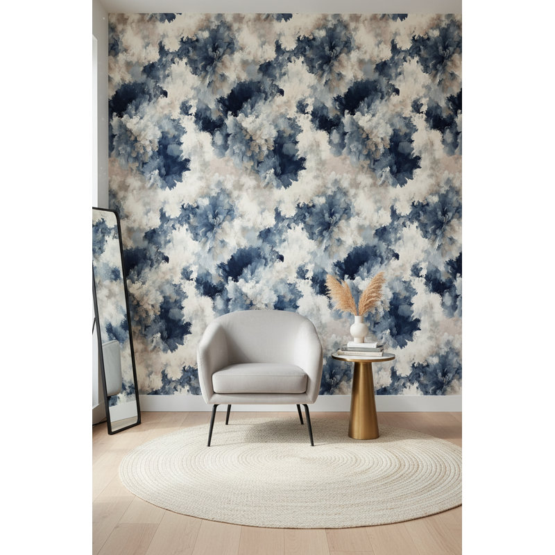 Floral Wallpaper Blue Abstract Removable Wall Decor
