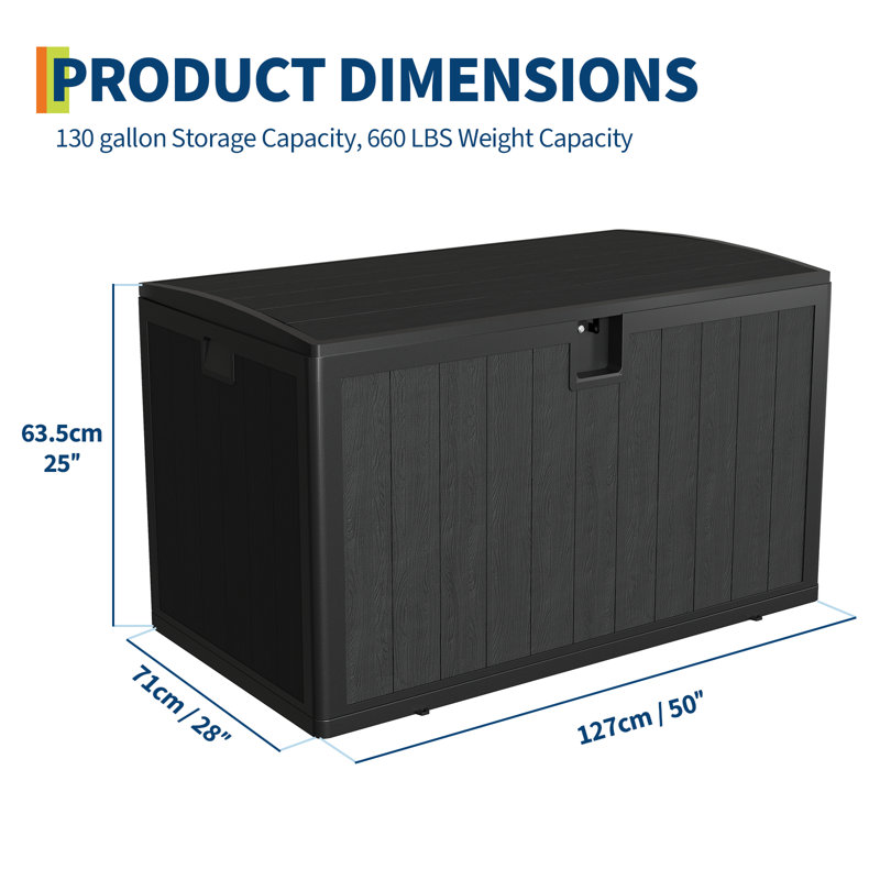 130 Gallon Waterproof Outdoor Storage Box, Gray