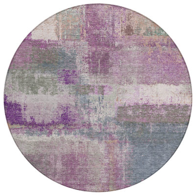 Tapis rond lavable et mauve 8 po