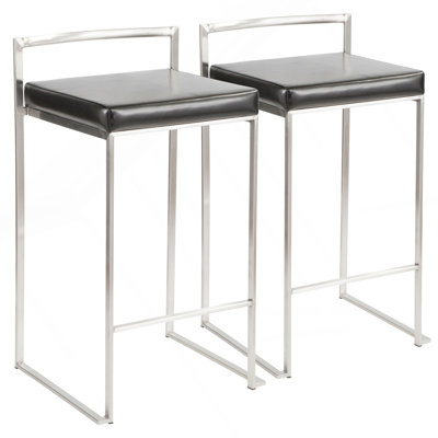 Fuji Contemporary Stackable Counter Stool In Black Faux Leather By Lumisource - Set Of 2