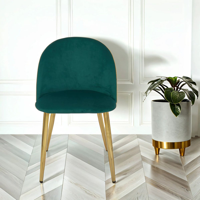 Velvoro Luxurious Dining Chair With Gold Legs, Green, 6