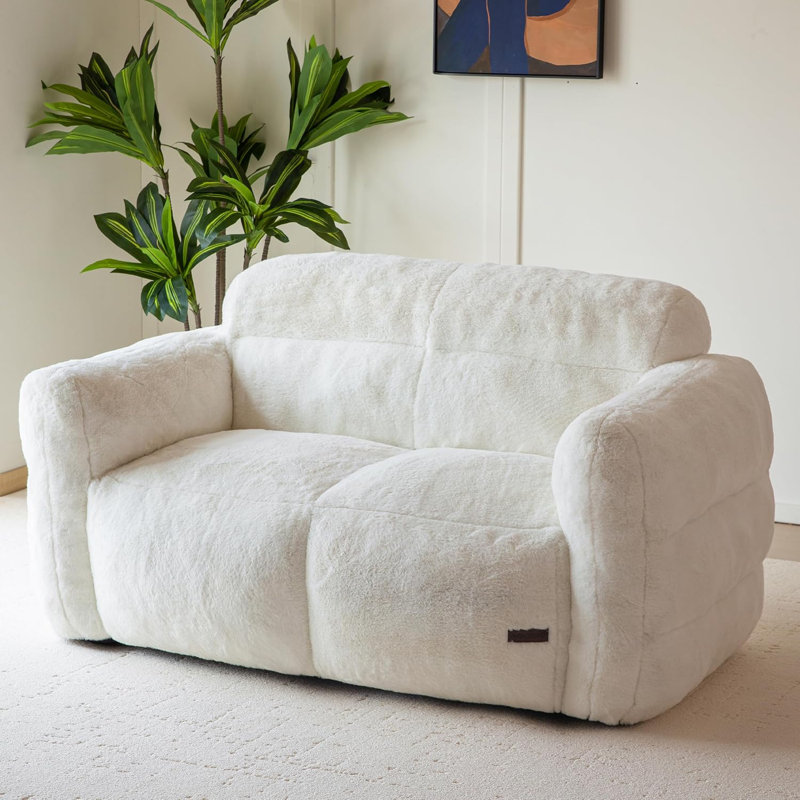 Fauteuil à billes Giant, Fausse fourrure beige