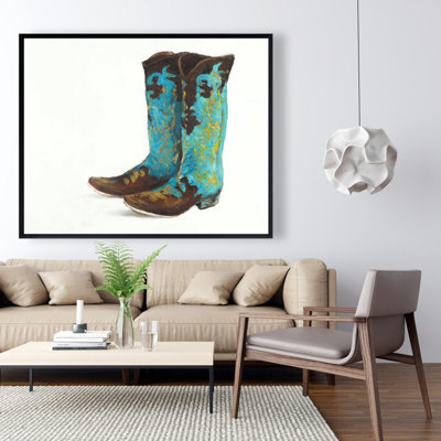 Blue Cowboy Boots Print On Canvas