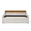 Canapé-lit simple tapissier avec tête de lit réglable, 3 lumières DEL, chargement sans fil, 2 tiroirs de rangement, structure rembourrée en lin beige-1946803258