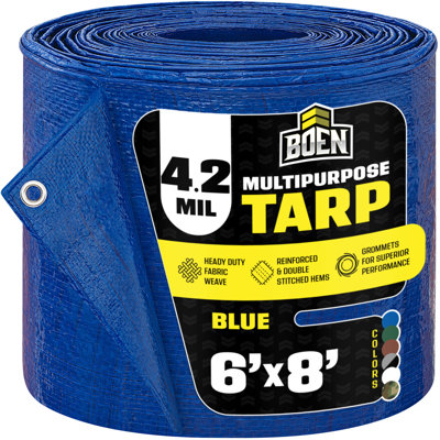 6 ft x 8 ft Blue Tarp, 4.2 Mil Thick Multi-Purpose Large Waterproof Cover, Rip Proof Tarps, Thick Weave Material, UV Resistant for Tarpaulin Canopy Tent, Boat, RV or Pool Cover