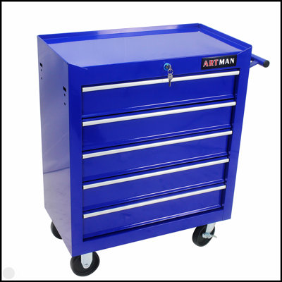Coffre à outils à 5 tiroirs, armoire de rangement pour outils pour le garage avec 4 roues et système de verrouillage
