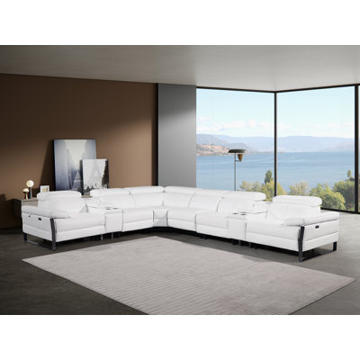 Canapé modulaire inclinable électrique en L de 8 pièces avec 4 fauteuils inclinables et appuis-tête électriques en cuir italien