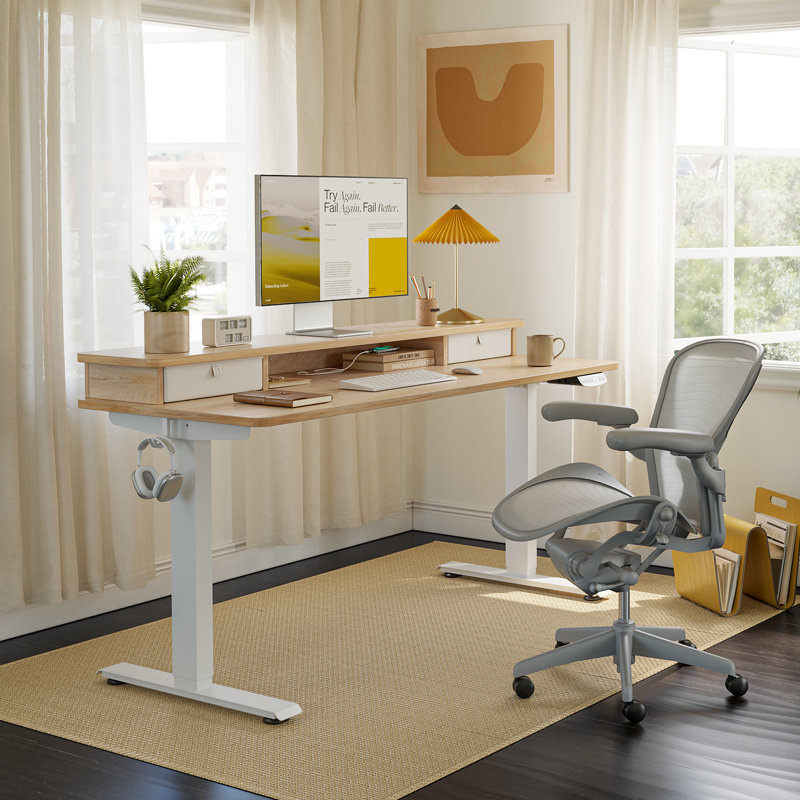 Bureau debout à hauteur ajustable Eliuth, Brun / noir, H 46 po x l 55 po x P 24 po