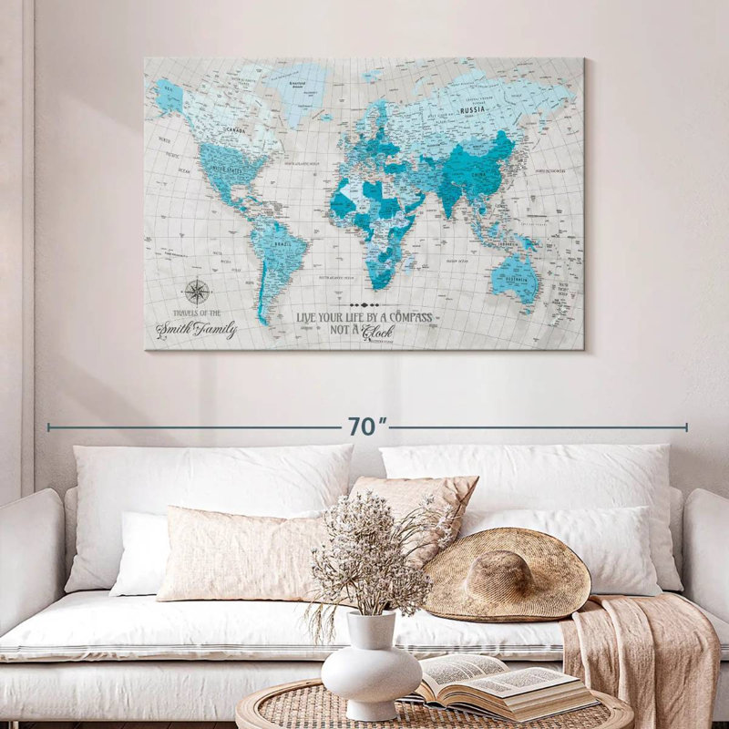 «Personalized Life By A Compass Push Pin World» Amitabh, H 32 po x l 48 po, Oui