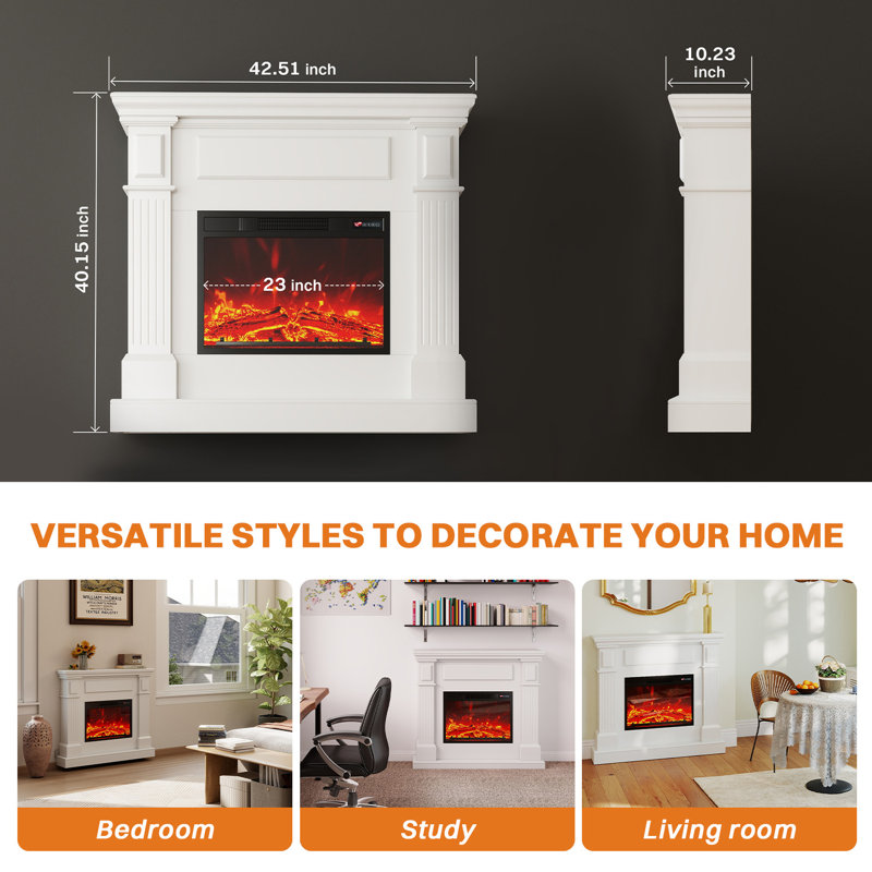 Electric Fireplace With Mantel, 1400W Faux Fireplace, Highly Realistic 3d Flame, Adjustable Temp, With Timer