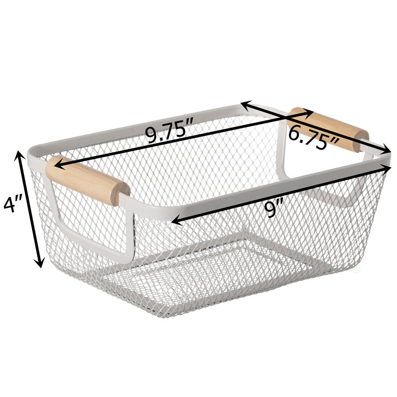  Set Of 3 Large Multipurpose Metal Mesh Basket With Wooden Handle Storage Organizers For Kitchen Bathroom Cabinet Closet Countertop Fruit Holder Picnic Food & Beverages Carrier & Home Decor