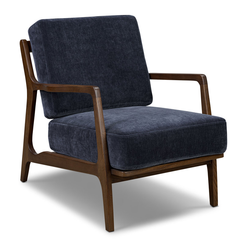 Chaise longue rembourrée en velours avec pieds en bois massif Verity, Bleu